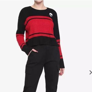 Hot Topic Black & Red Stripe Skull Crop Sweater Size 1X